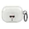 Karl Lagerfeld Karlo Lagerfeldo dėklas, skirtas "AirPods Pro" KLAPUKHGS sidabrinis blizgutis Karlo galva