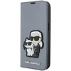 Karl Lagerfeld KLBKP14LSANKCPG Apple iPhone 14 Pro 6.1" atverčiamas dėklas telefonui sidabro spalvos Saffiano Karl &amp; Choupette