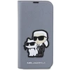 Karl Lagerfeld KLBKP14XSANKCPG Apple iPhone 14 Pro Max 6.7" atverčiamas dėklas telefonui sidabro spalvos Saffiano Karl &amp; Choupette
