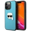 Karl Lagerfeld KLHCP13XPKMB iPhone 13 Pro Max 6,7" mėlyna/mėlynas kietas dėklas Oda Ikonik Karl's Head Metal