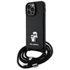 Karl Lagerfeld KLHCP14XSAKCPSK Apple iPhone 14 Pro Max 6.7" dėklas telefonui juodos spalvos Crossbody Saffiano Metal Pin Karl &amp; Choupette
