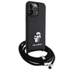 Karl Lagerfeld KLHCP14XSAKCPSK Apple iPhone 14 Pro Max 6.7" dėklas telefonui juodos spalvos Crossbody Saffiano Metal Pin Karl &amp; Choupette