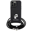 Karl Lagerfeld KLHCP14XSAKCPSK Apple iPhone 14 Pro Max 6.7" dėklas telefonui juodos spalvos Crossbody Saffiano Metal Pin Karl &amp; Choupette