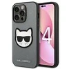 Apple iPhone 14 Pro Max Karl Lagerfeld dėklas Saffiano Choupette Head Patch sidabrinės spalvos