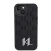 Apple iPhone 15 Karl Lagerfeld dėklas odinis Monogram Hot Stamp Metal Logo (KLHCP15SPKLPKLK) juodos spalvos