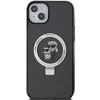 Apple iPhone 15 Plus Karl Lagerfeld dėklas Ring Stand Karl&amp;Choupettte MagSafe (KLHMP15MHMRSKCK) juodos spalvos