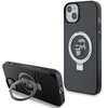 Apple iPhone 15 Plus Karl Lagerfeld dėklas Ring Stand Karl&amp;Choupettte MagSafe (KLHMP15MHMRSKCK) juodos spalvos