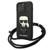 Apple iPhone 13 Pro Karl Lagerfeld odinis dėklas Monogram Patch And Cord Iconik (KLHCP13LCMNIPK) juodos spalvos