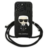 Apple iPhone 13 Pro Karl Lagerfeld odinis dėklas Monogram Patch And Cord Iconik (KLHCP13LCMNIPK) juodos spalvos