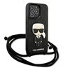 Apple iPhone 13 Pro Karl Lagerfeld odinis dėklas Monogram Patch And Cord Iconik (KLHCP13LCMNIPK) juodos spalvos