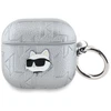Dėklas Karl Lagerfeld Monogram Choupette Head AirPods 4 sidabro spalvos