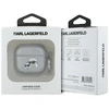 Dėklas Karl Lagerfeld Monogram Karl &amp; Choupette Head AirPods 4 sidabro spalvos