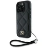 Dėklas Karl Lagerfeld dygsniuotas inicialų logotipas ir grandinėlės formos dirželis iPhone 16 Pro telefonui - Juodas