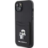 Apple iPhone 15 Karl Lagerfeld dėklas Saffiano Cardslot Karl&amp;Choupette Metal Pin (KLHCP15SSAPKCNPK) juodos spalvos