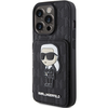 Apple iPhone 15 Pro Max Karl Lagerfeld dėklas Saffiano Cardslots and Stand Monogram Ikonik Patch (KLHCP15XSAKKNSCK) juodos spalvos