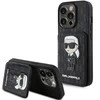 Apple iPhone 15 Pro Karl Lagerfeld dėklas Saffiano Cardslots and Stand Monogram Ikonik Patch (KLHCP15LSAKKNSCK) juodos spalvos