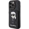 Apple iPhone 15 Pro Karl Lagerfeld dėklas Saffiano Cardslots and Stand Monogram Ikonik Patch (KLHCP15LSAKKNSCK) juodos spalvos