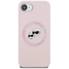 Karl Lagerfeld dėklas skirtas Apple iPhone 16e (SE 4 2025) suderinamas su MagSafe KLHMPSE4SKCHTCP (Silicone Double Heads) rožinės spalvos