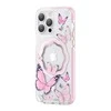 Kingxbar Butterfly Series magnetic Apple iPhone 14 Plus MagSafe with butterflies dėklas telefonui rožinės spalvos