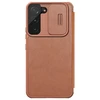Nillkin Qin Leather Pro Samsung Galaxy S22+ (S22 Plus) Camera Protector Holster Cover Flip dėklas telefonui rudos spalvos