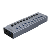 „Orico BT2U3-10AB“ šakotuvas, 10x USB-A 3.0, su jungikliais – pilkos spalvos