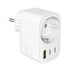 Puro 30 W maitinimo įkroviklis su Schuko kištuku ir lizdu, 2x USB-C + 1x USB-A - Baltas