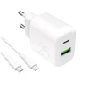 Puro PROLITE 25W USB-A / USB-C wall charger + USB-C – USB-C cable 1.2m – baltos spalvos
