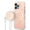 Apple iPhone 13 Pro Guess dėklas 4G Print MagSafe + Belaidis Įkroviklis (GUBPP12MH4EACSK) rožinės spalvos