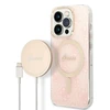 Apple iPhone 14 Pro Guess dėklas 4G Print MagSafe + Belaidis Įkroviklis (GUBPN61H4EACSW) rožinės spalvos