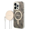 Apple iPhone 14 PRO Guess dėklas 4G Print MagSafe + Belaidis Įkroviklis (GUBPP14MH4EACSW) rudos spalvos