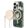 Apple iPhone 14 PRO Guess dėklas Jungle Collection MagSafe + Belaidis Įkroviklis (GUBPP14SH4EACSP) žalios spalvos