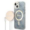 Apple iPhone 14 Plus Guess dėklas 4G Print MagSafe + Belaidis Įkroviklis (GUBPP14SH4EACSW) mėlynos spalvos