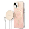 Rinkinys Guess GUBPP14SH4EACSP Case+ Charger iPhone 14 6,1" rožinis/rožinis kietas dėklas 4G Print MagSafe