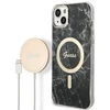Rinkinys Guess GUBPP14SHMEACSK Case+ Charger iPhone 14 6,1" juodas/juodas kietas dėklas Marble MagSafe