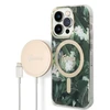 Guess set telefono dėklas + pakrovėjas iPhone 14 Pro Max 6,7 GUBPP14XHJEACSA žalias hard telefono dėklas Jungle MagSafe