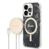 Apple iPhone 14 Pro Max Guess dėklas Marble MagSafe + Belaidis Įkroviklis (GUBPP14SHMEACSH) juodos spalvos