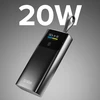 SBS 10000mAh PD 20W išorinė baterija su LCD ekranu ir integruotu USB-C laidu - pilka