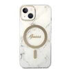 Rinkinys Guess GUBPP14SHMEACSH Case+ Charger iPhone 14 6,1" baltas kietas dėklas Marble MagSafe