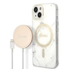 Rinkinys Guess GUBPP14SHMEACSH Case+ Charger iPhone 14 6,1" baltas kietas dėklas Marble MagSafe
