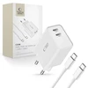 Tech Protect Sieninis įkroviklis 2x USB-C PD 35W + Cable USB-C – USB-C baltos spalvos
