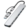 Tech-Protect HB06 HUB Adapteris 8in1 TYPE-C + USB2.0 + USB3.0 + SD/TF + AV3.5 - pilka