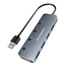 USB-A šakotuvas Wozinsky WHS080YSS 4 x USB-A 3.0 su atskirais jungikliais, aliuminis, su 30 cm laidu · pilka