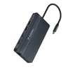 USB-C šakotuvas 14 viename Wozinsky WDS03Y5S daugiafunkcis, aliuminis, 3 monitoriams, su 15 cm laidu · pilkas
