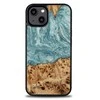 Medinis ir dervos dėklas skirtas iPhone 15 Plus Bewood Unique Uranus - mėlyna ir balta
