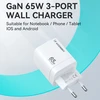 Wozinsky CGWCW 65W GaN sieninis įkroviklis USB-A / 2 x USB-C - Baltas