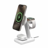 ZAGG Mophie Snap+ 3-in-1 Qi2 belaidžio įkroviklio stovas trims įrenginiams, suderinamas su MagSafe ir Qi2 – baltas