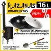 Kazan Mangal Komplektas: Uzbekiškas išdegintas, poliruotas kazanas 16L (Namangan) | apvalus dugnas + Krosnelė kazanui + Kiaurasamtis