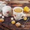 Lumarko Siaki Porceliano cukrinė su dangteliu, 320 ml, baltos spalvos, aguonų gėlių motyvas