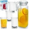 Excellent Houseware Stiklinis 5 dalių džbanas su dangteliu ir stiklinėmis