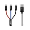 Baseus 3in1 kabelis USB-C / Lightning / Micro 3.5A 0.3m - Juodas